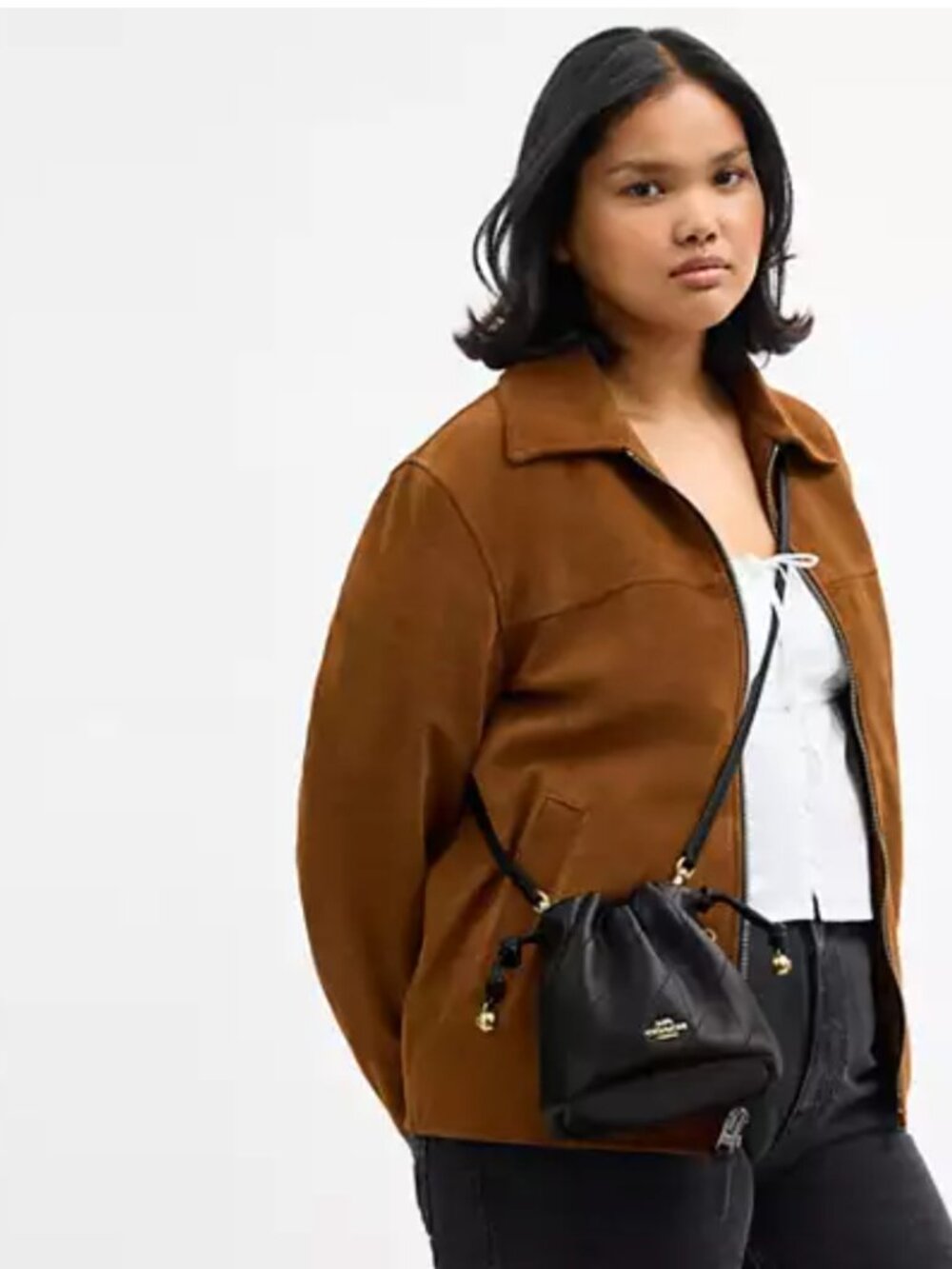 Coach Faye Mini Drawstring Crossbody Shoulder Quilted Black Gold Mini Bag - Picture 5 of 16